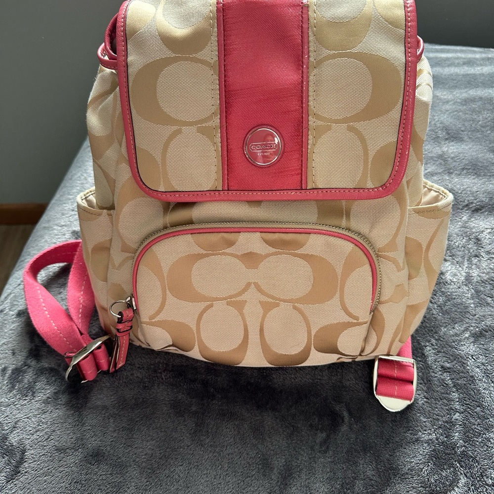 Pink and Tan Coach Backpack